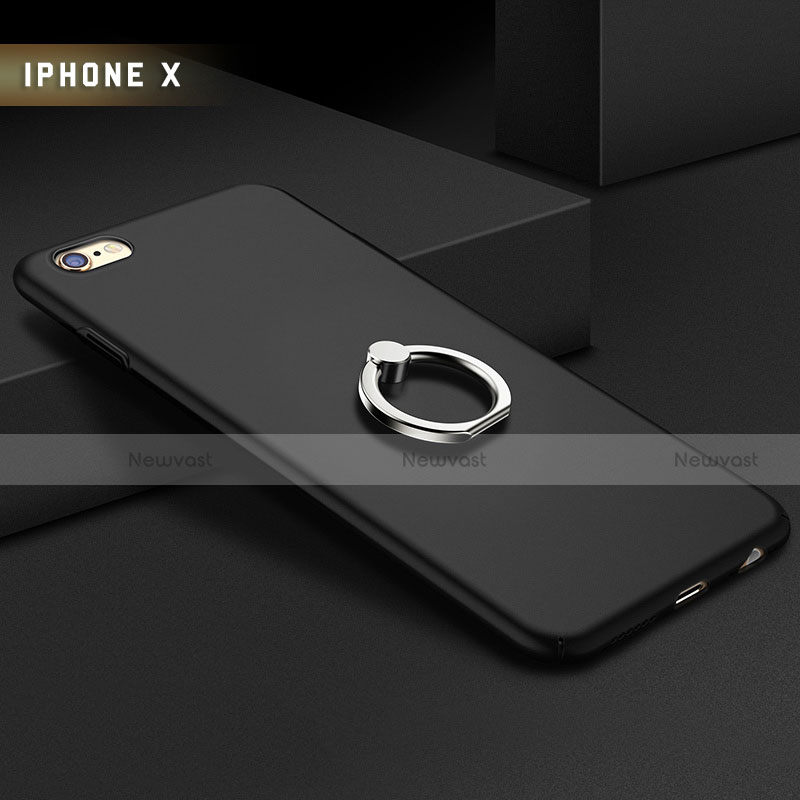 Hard Rigid Plastic Matte Finish Snap On Case with Finger Ring Stand A01 for Apple iPhone 6S Plus Black