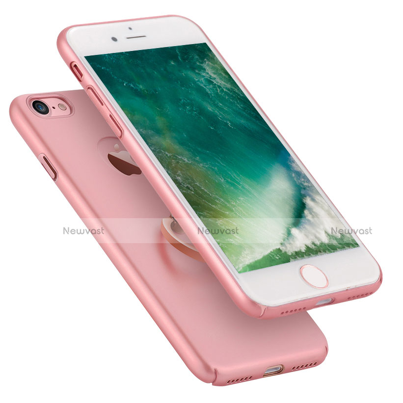 Hard Rigid Plastic Matte Finish Snap On Case with Finger Ring Stand A01 for Apple iPhone 7 Pink