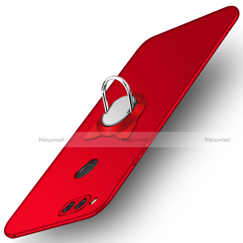 Hard Rigid Plastic Matte Finish Snap On Case with Finger Ring Stand A01 for Huawei Honor 7X Red