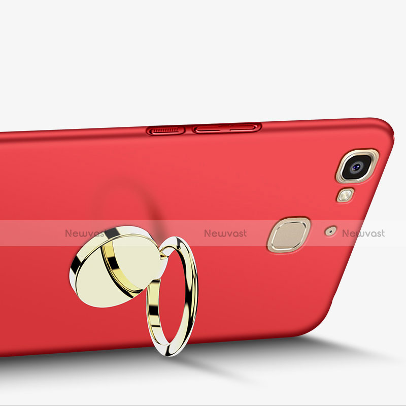 Hard Rigid Plastic Matte Finish Snap On Case with Finger Ring Stand A02 for Huawei G8 Mini Red