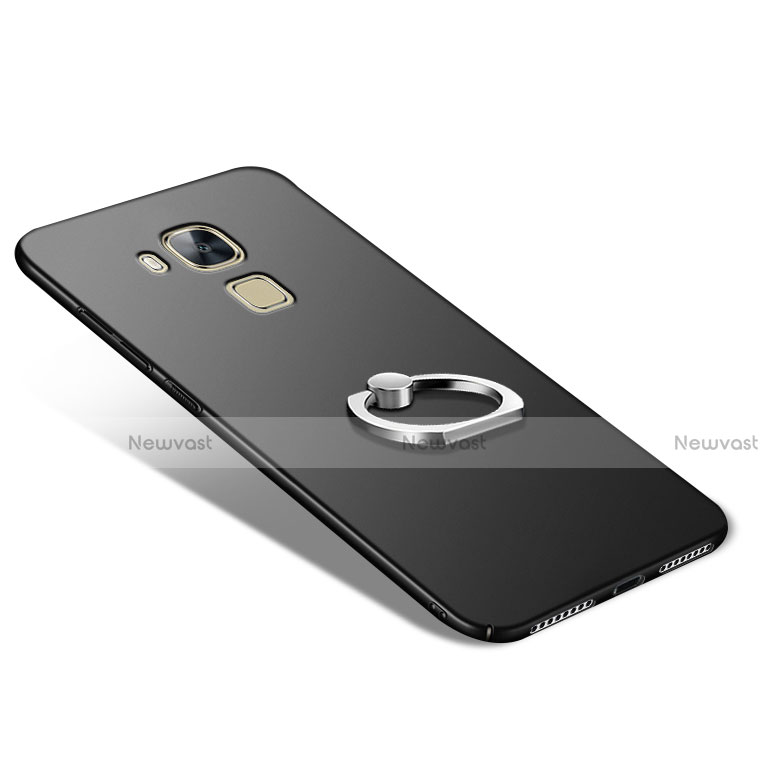 Hard Rigid Plastic Matte Finish Snap On Case with Finger Ring Stand A02 for Huawei G9 Plus Black