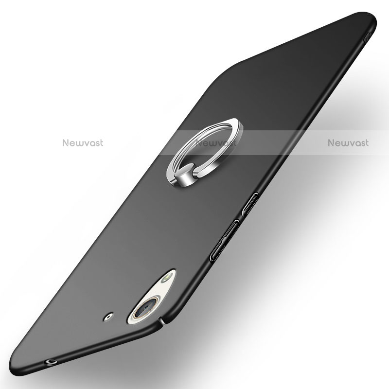 Hard Rigid Plastic Matte Finish Snap On Case with Finger Ring Stand A02 for Huawei Honor 5A Black