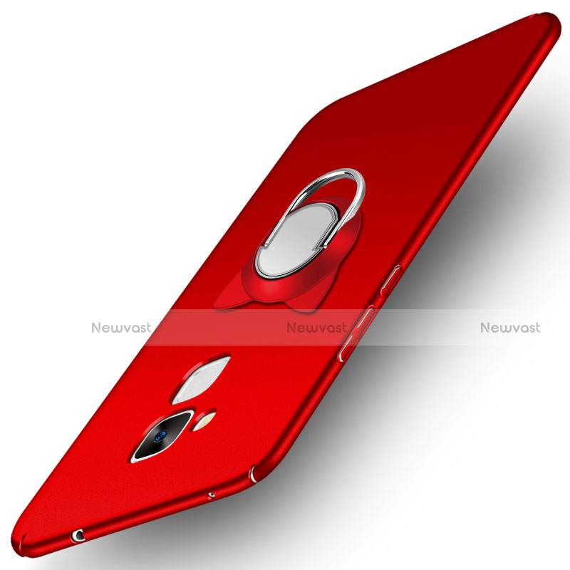 Hard Rigid Plastic Matte Finish Snap On Case with Finger Ring Stand A02 for Huawei Honor 5C Red