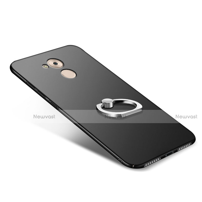 Hard Rigid Plastic Matte Finish Snap On Case with Finger Ring Stand A02 for Huawei Honor 6C Black
