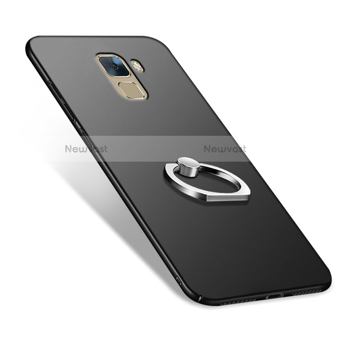 Hard Rigid Plastic Matte Finish Snap On Case with Finger Ring Stand A02 for Huawei Honor 7 Black