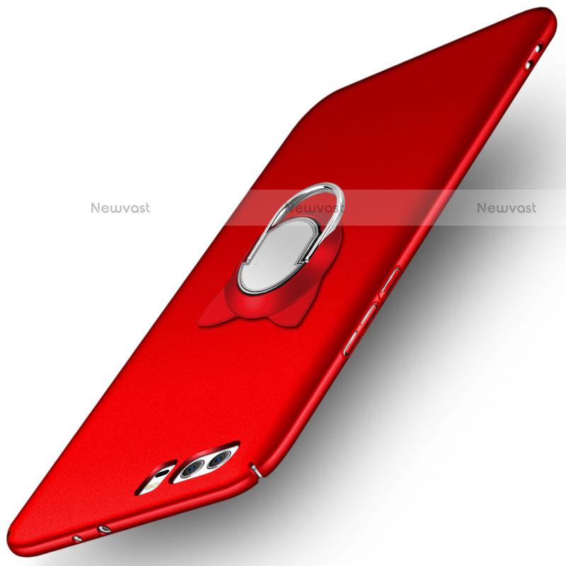 Hard Rigid Plastic Matte Finish Snap On Case with Finger Ring Stand A02 for Huawei Honor 9 Red