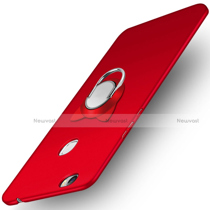 Hard Rigid Plastic Matte Finish Snap On Case with Finger Ring Stand A02 for Huawei Honor V8 Max Red