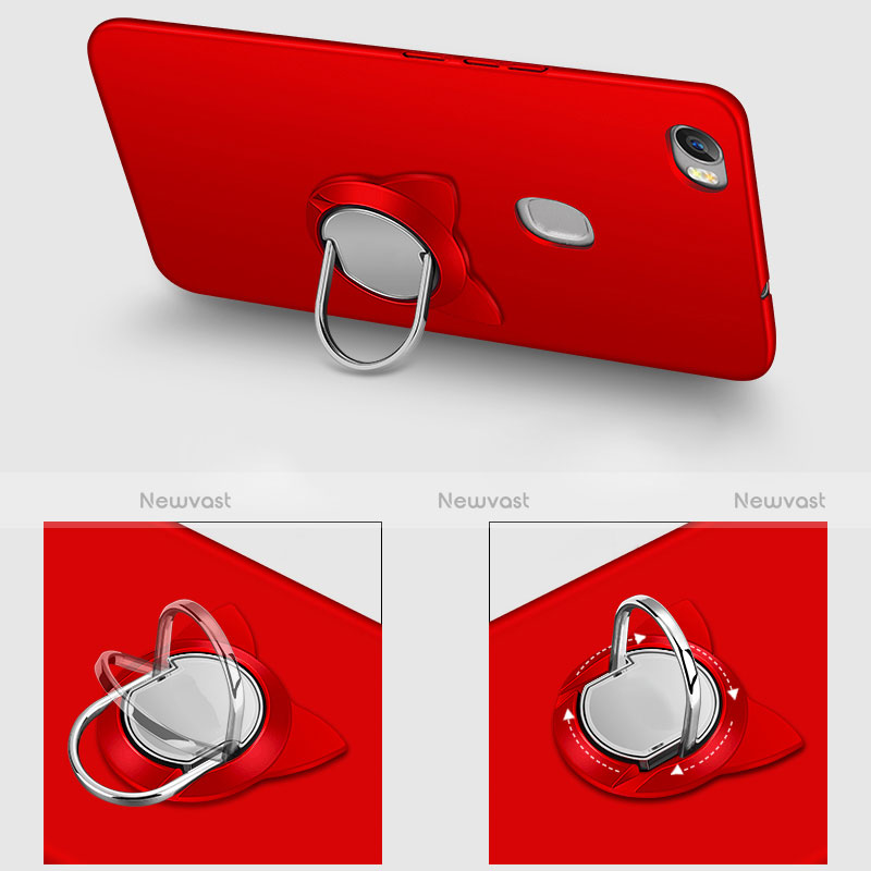 Hard Rigid Plastic Matte Finish Snap On Case with Finger Ring Stand A02 for Huawei Honor V8 Max Red