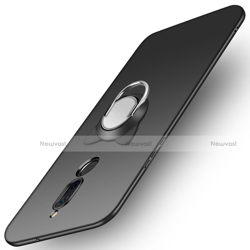 Hard Rigid Plastic Matte Finish Snap On Case with Finger Ring Stand A02 for Huawei Mate 10 Lite Black