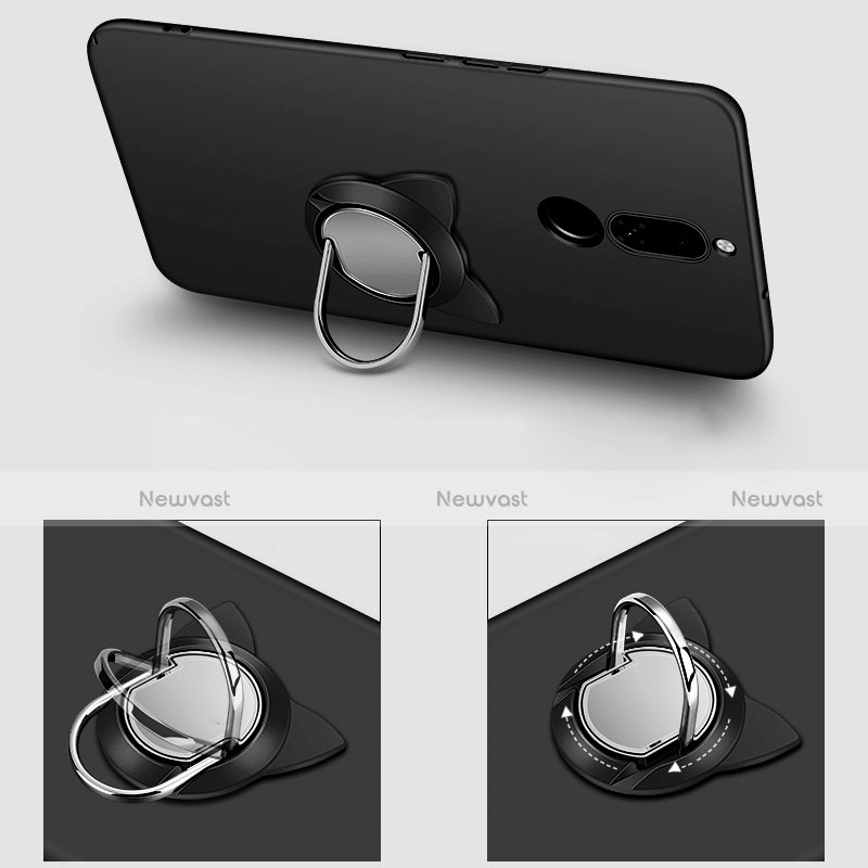 Hard Rigid Plastic Matte Finish Snap On Case with Finger Ring Stand A02 for Huawei Mate 10 Lite Black