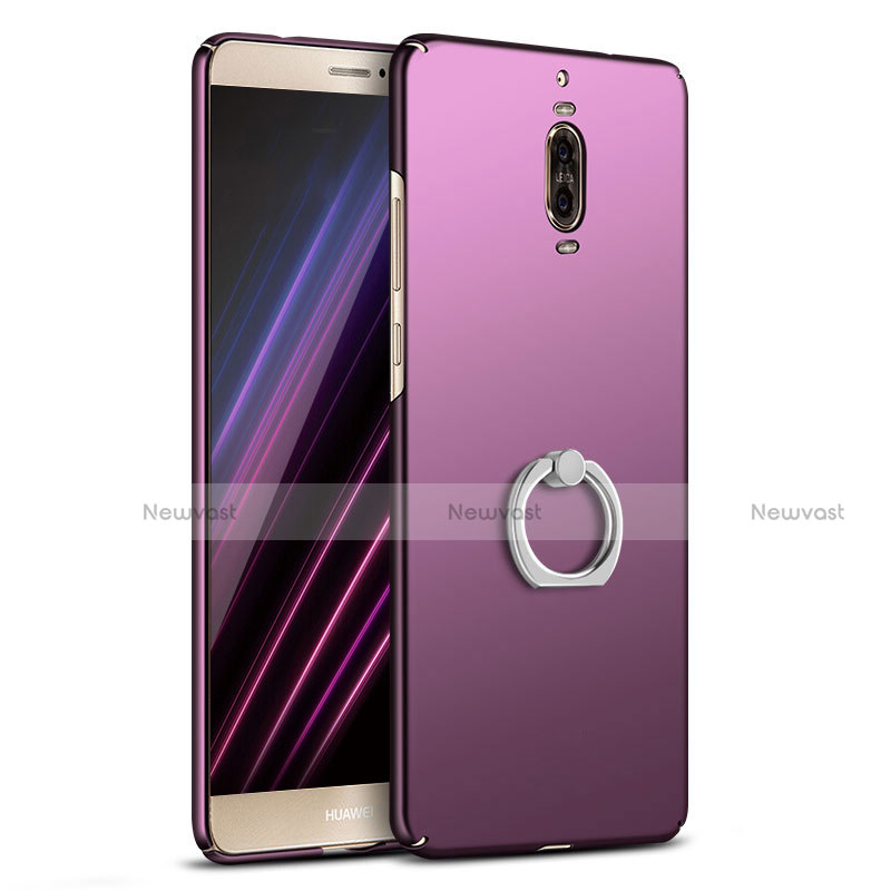 Hard Rigid Plastic Matte Finish Snap On Case with Finger Ring Stand A02 for Huawei Mate 9 Pro Purple