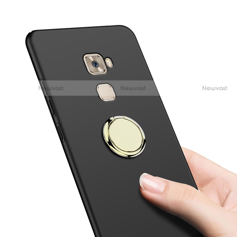 Hard Rigid Plastic Matte Finish Snap On Case with Finger Ring Stand A02 for Huawei Mate S Black