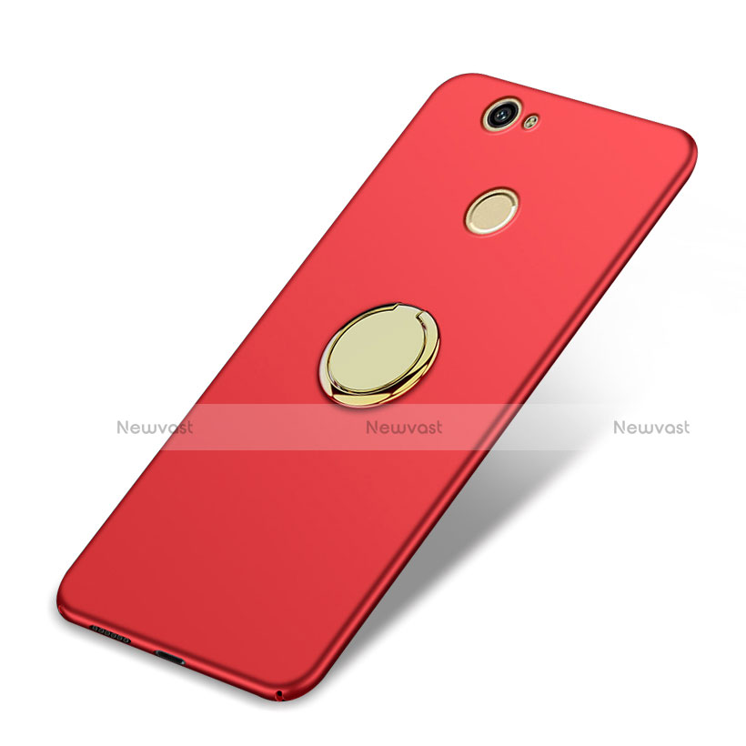 Hard Rigid Plastic Matte Finish Snap On Case with Finger Ring Stand A02 for Huawei Nova Red