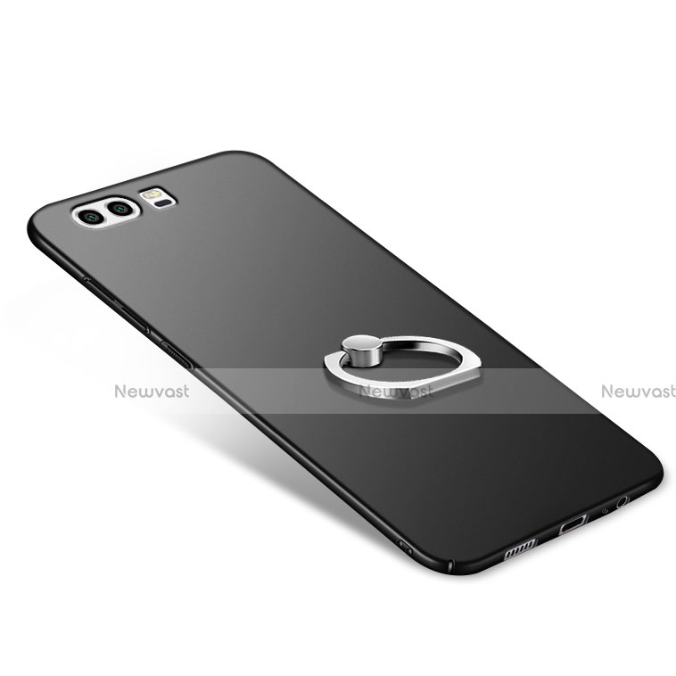 Hard Rigid Plastic Matte Finish Snap On Case with Finger Ring Stand A02 for Huawei P10 Plus Black