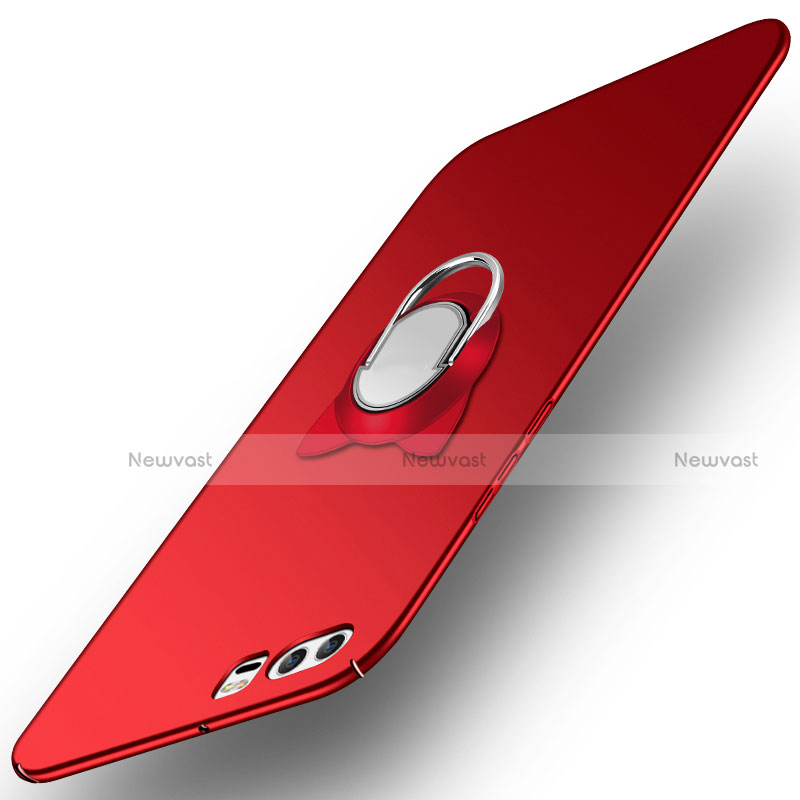 Hard Rigid Plastic Matte Finish Snap On Case with Finger Ring Stand A02 for Huawei P10 Red