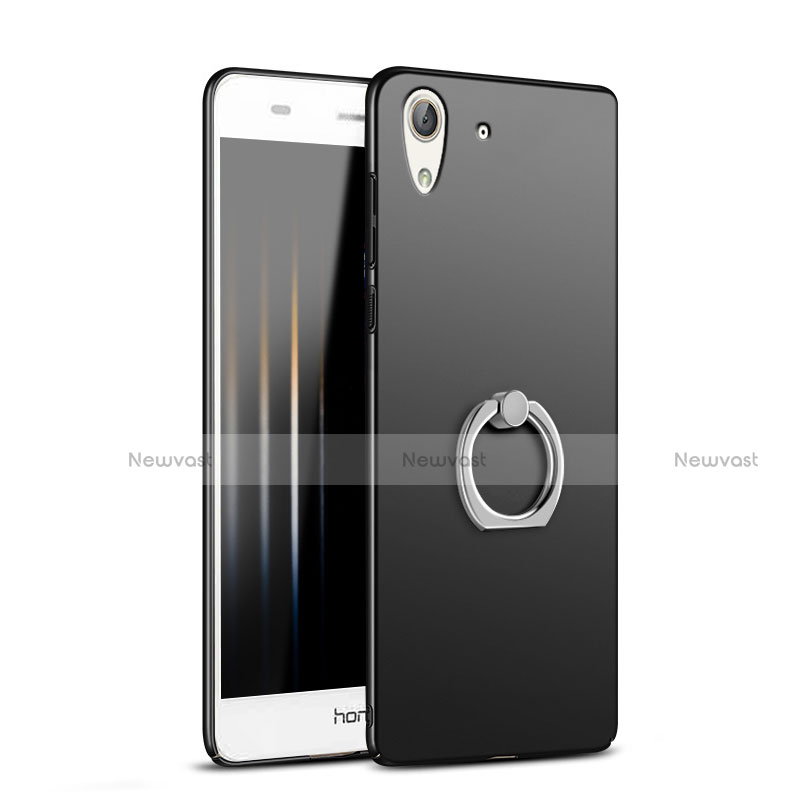 Hard Rigid Plastic Matte Finish Snap On Case with Finger Ring Stand A02 for Huawei Y6 II 5 5 Black