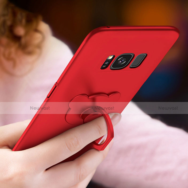 Hard Rigid Plastic Matte Finish Snap On Case with Finger Ring Stand A02 for Samsung Galaxy S8 Red