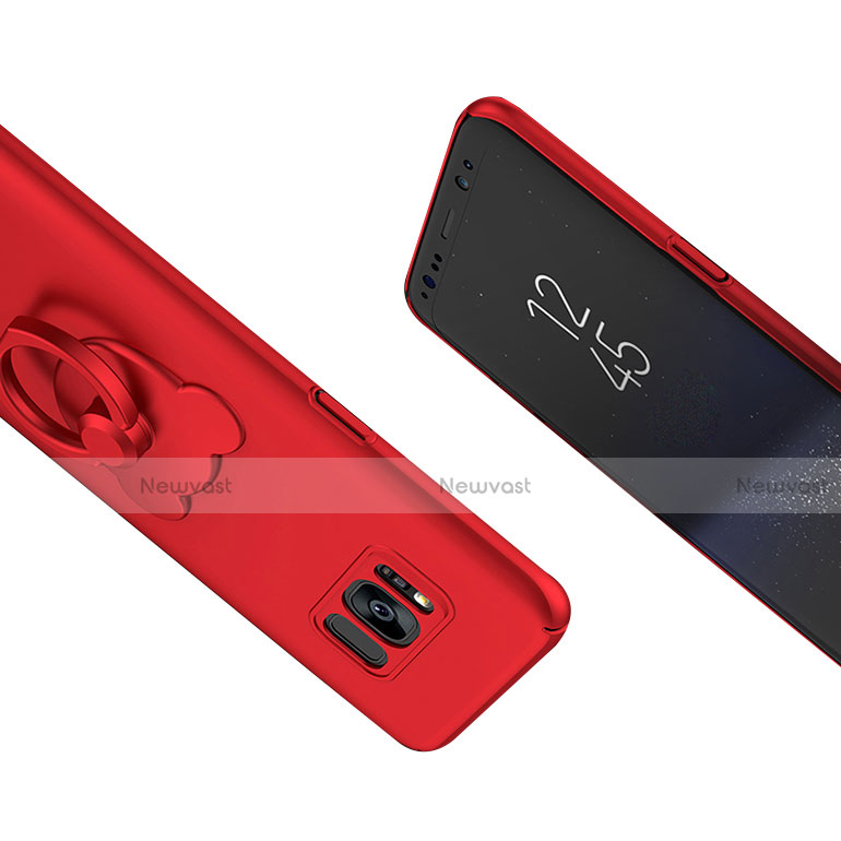 Hard Rigid Plastic Matte Finish Snap On Case with Finger Ring Stand A02 for Samsung Galaxy S8 Red