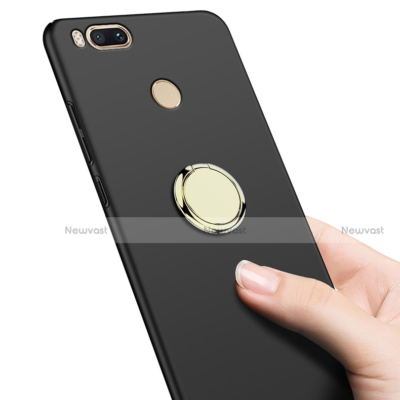 Hard Rigid Plastic Matte Finish Snap On Case with Finger Ring Stand A02 for Xiaomi Mi 5X Black