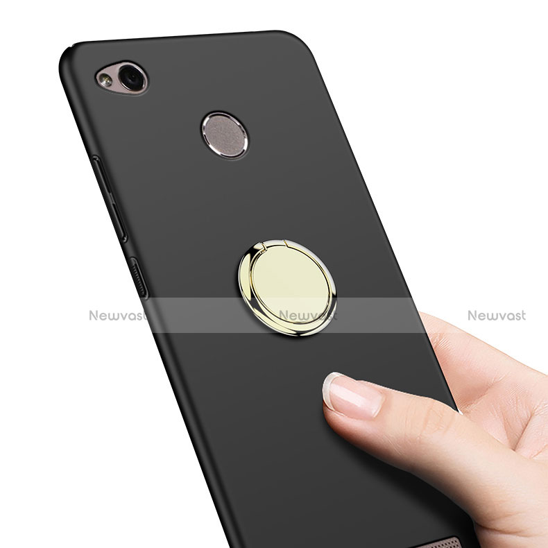 Hard Rigid Plastic Matte Finish Snap On Case with Finger Ring Stand A02 for Xiaomi Redmi 3 High Edition Black