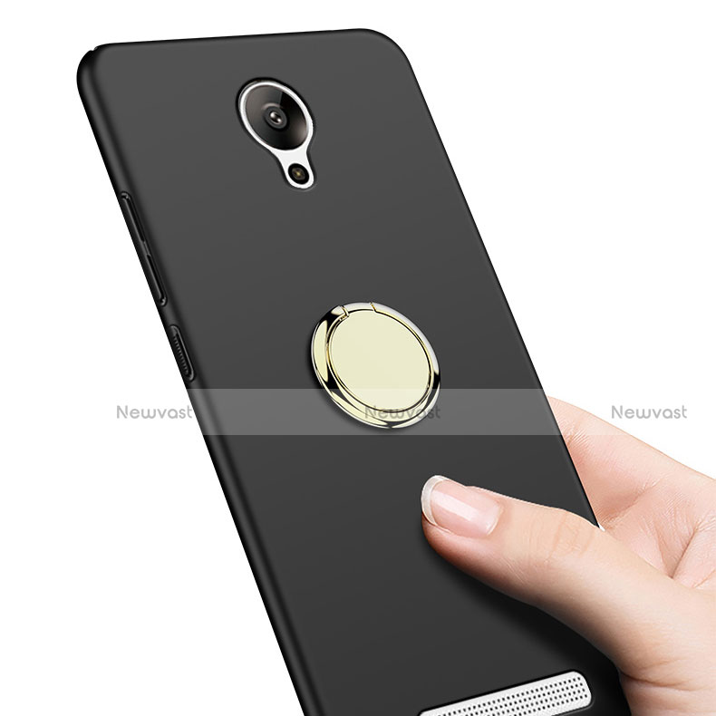 Hard Rigid Plastic Matte Finish Snap On Case with Finger Ring Stand A02 for Xiaomi Redmi Note 2 Black