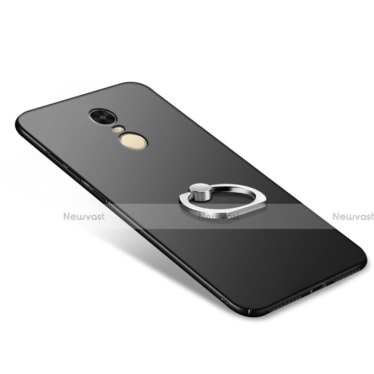 Hard Rigid Plastic Matte Finish Snap On Case with Finger Ring Stand A02 for Xiaomi Redmi Note 4 Standard Edition Black