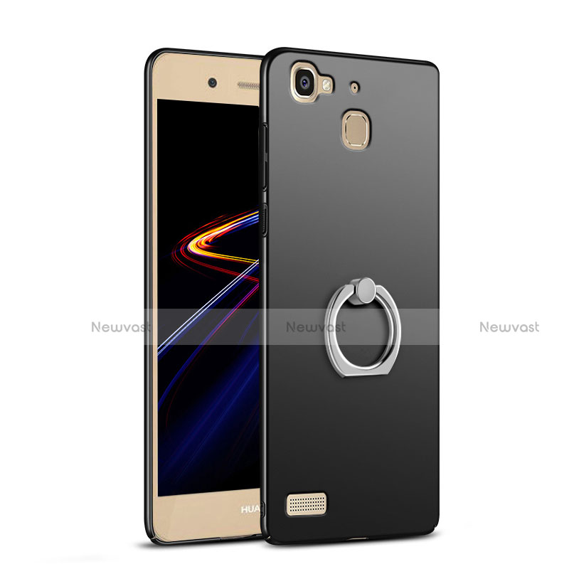 Hard Rigid Plastic Matte Finish Snap On Case with Finger Ring Stand A03 for Huawei G8 Mini Black