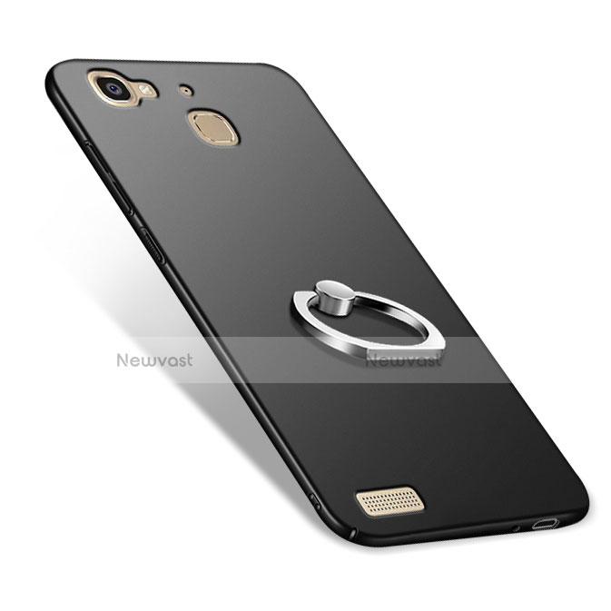 Hard Rigid Plastic Matte Finish Snap On Case with Finger Ring Stand A03 for Huawei G8 Mini Black