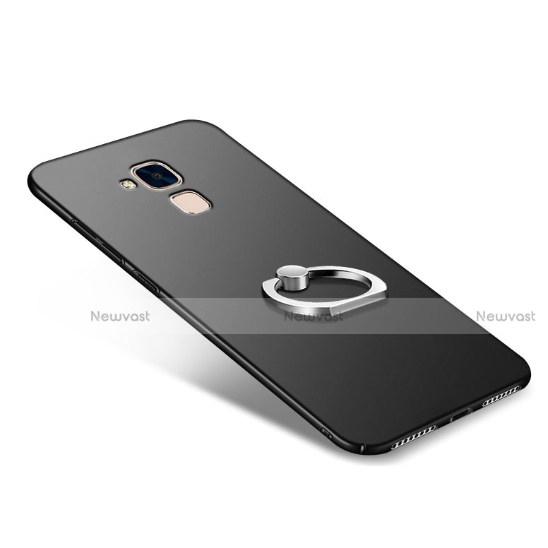 Hard Rigid Plastic Matte Finish Snap On Case with Finger Ring Stand A03 for Huawei GR5 Mini Black