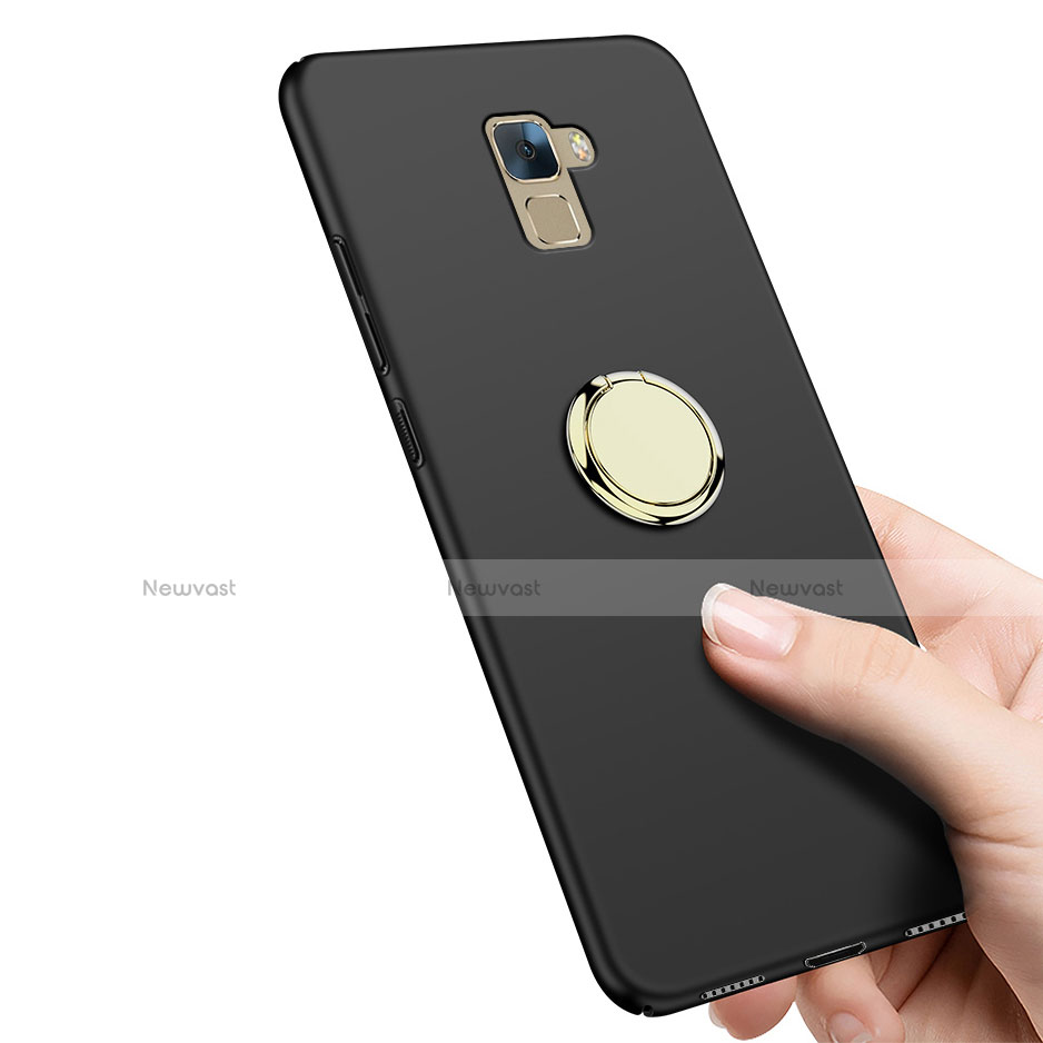 Hard Rigid Plastic Matte Finish Snap On Case with Finger Ring Stand A03 for Huawei Honor 7 Dual SIM Black