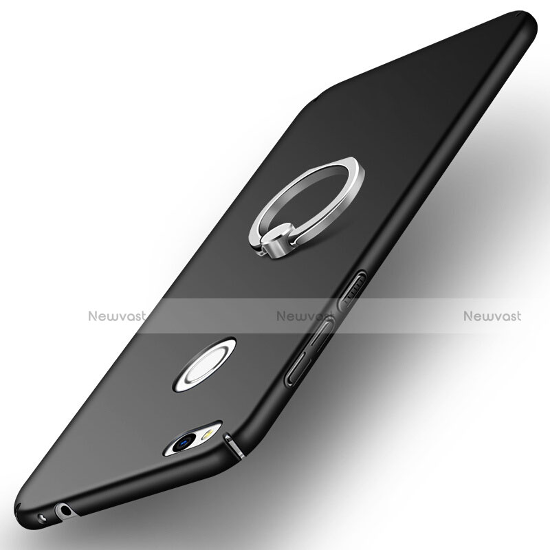 Hard Rigid Plastic Matte Finish Snap On Case with Finger Ring Stand A03 for Huawei Honor 8 Lite Black