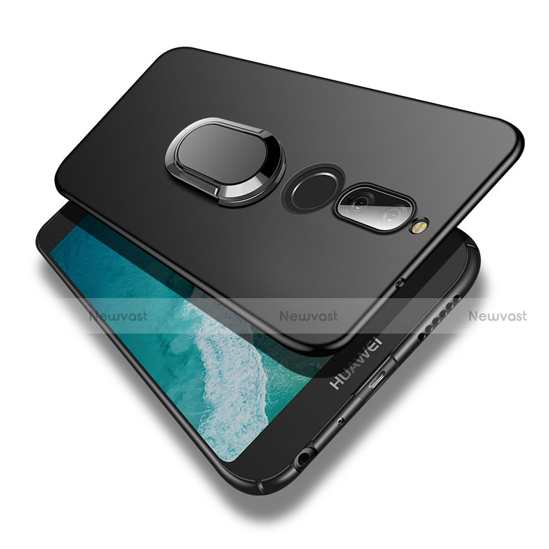 Hard Rigid Plastic Matte Finish Snap On Case with Finger Ring Stand A03 for Huawei Mate 10 Lite Black