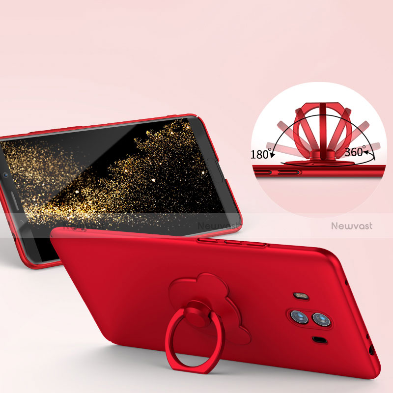 Hard Rigid Plastic Matte Finish Snap On Case with Finger Ring Stand A03 for Huawei Mate 10 Red