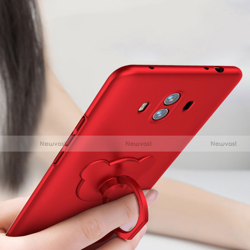 Hard Rigid Plastic Matte Finish Snap On Case with Finger Ring Stand A03 for Huawei Mate 10 Red