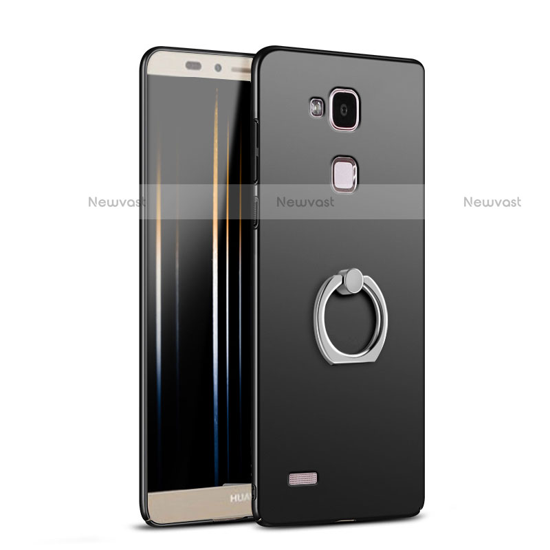 Hard Rigid Plastic Matte Finish Snap On Case with Finger Ring Stand A03 for Huawei Mate 7 Black