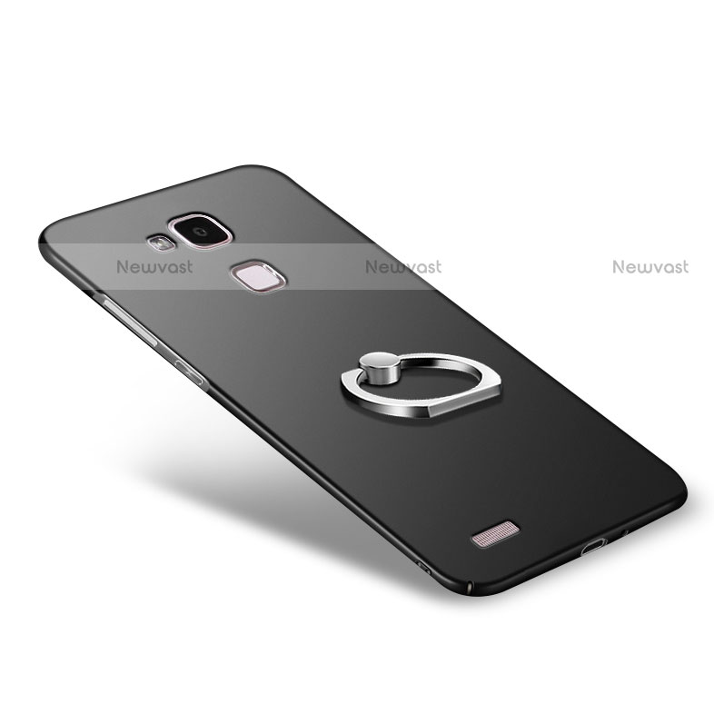 Hard Rigid Plastic Matte Finish Snap On Case with Finger Ring Stand A03 for Huawei Mate 7 Black