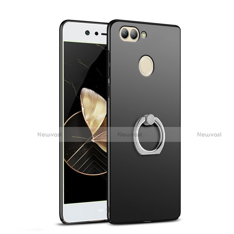 Hard Rigid Plastic Matte Finish Snap On Case with Finger Ring Stand A03 for Huawei Nova 2 Plus Black