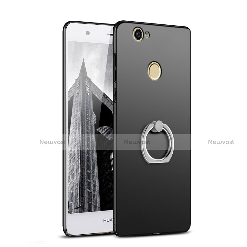 Hard Rigid Plastic Matte Finish Snap On Case with Finger Ring Stand A03 for Huawei Nova Black