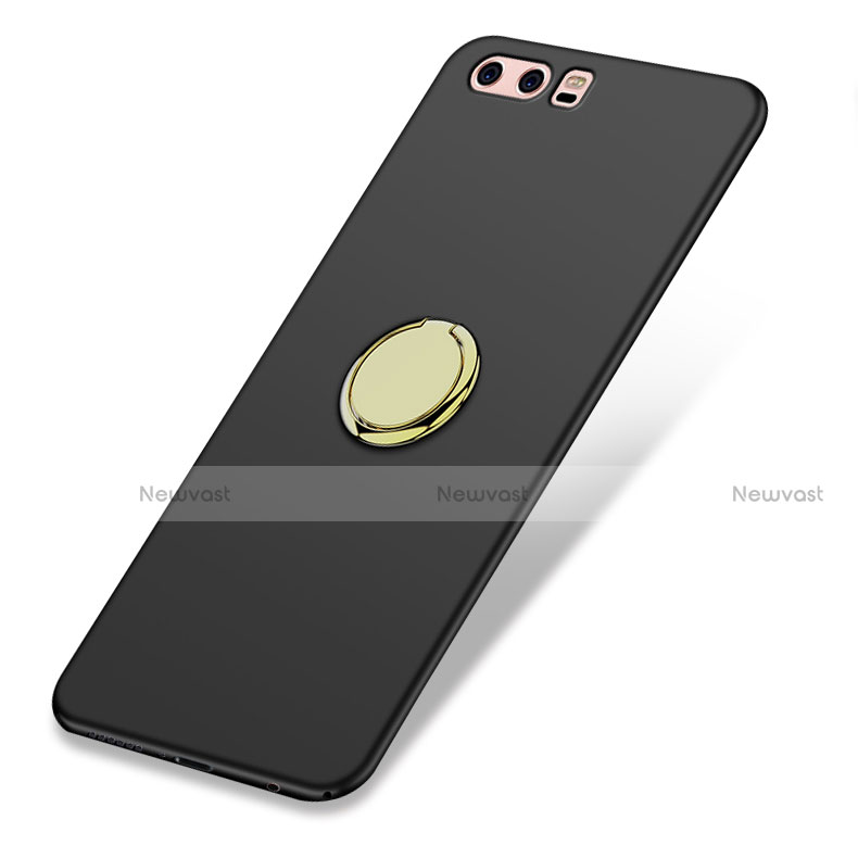 Hard Rigid Plastic Matte Finish Snap On Case with Finger Ring Stand A03 for Huawei P10 Plus Black