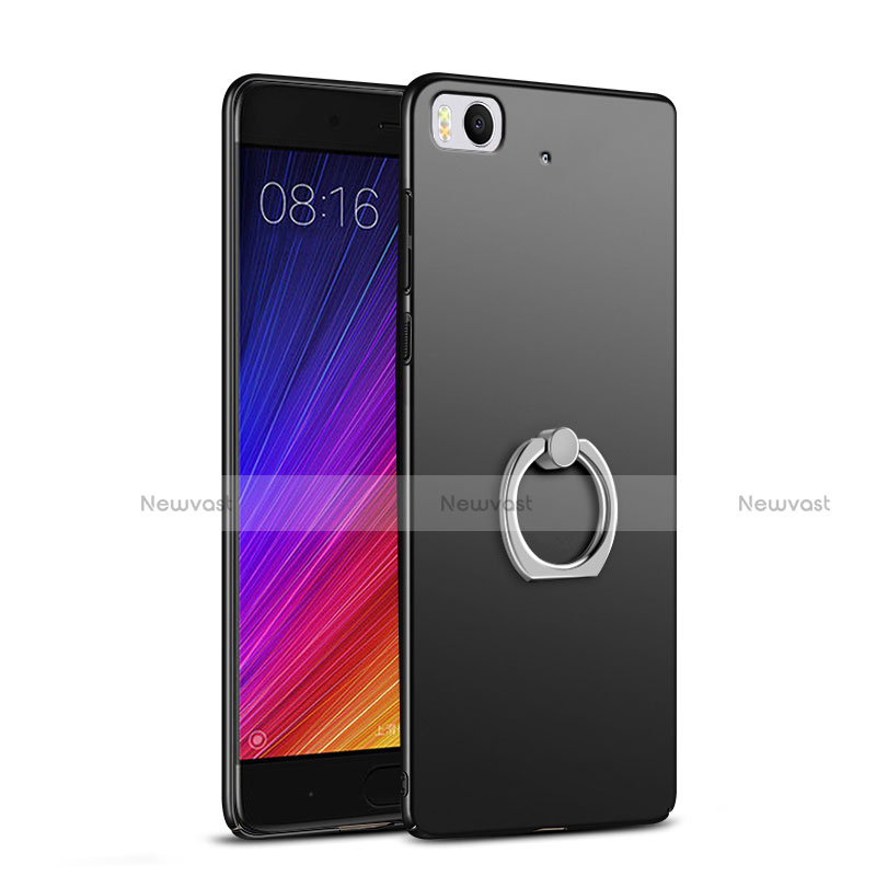 Hard Rigid Plastic Matte Finish Snap On Case with Finger Ring Stand A03 for Xiaomi Mi 5S 4G Black