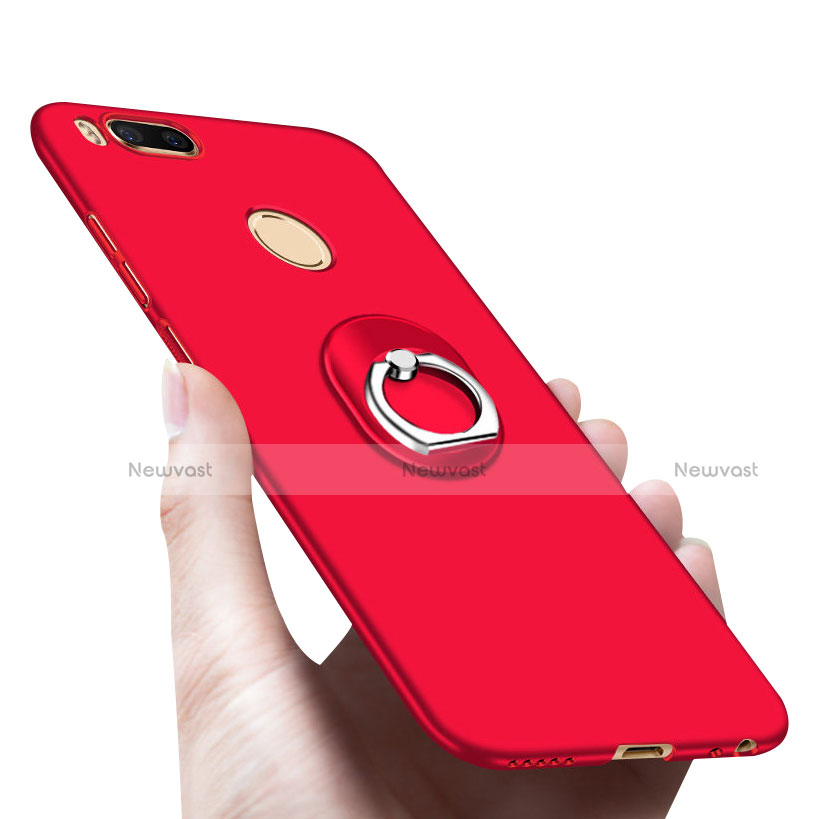 Hard Rigid Plastic Matte Finish Snap On Case with Finger Ring Stand A03 for Xiaomi Mi 5X Red