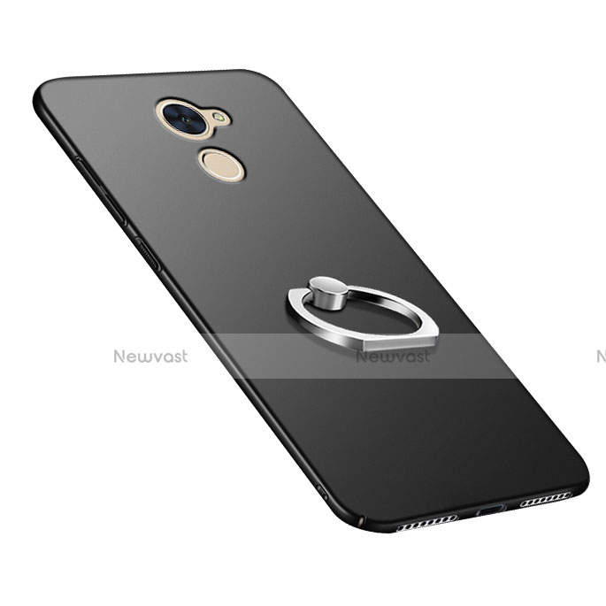 Hard Rigid Plastic Matte Finish Snap On Case with Finger Ring Stand A04 for Huawei Enjoy 7 Plus Black