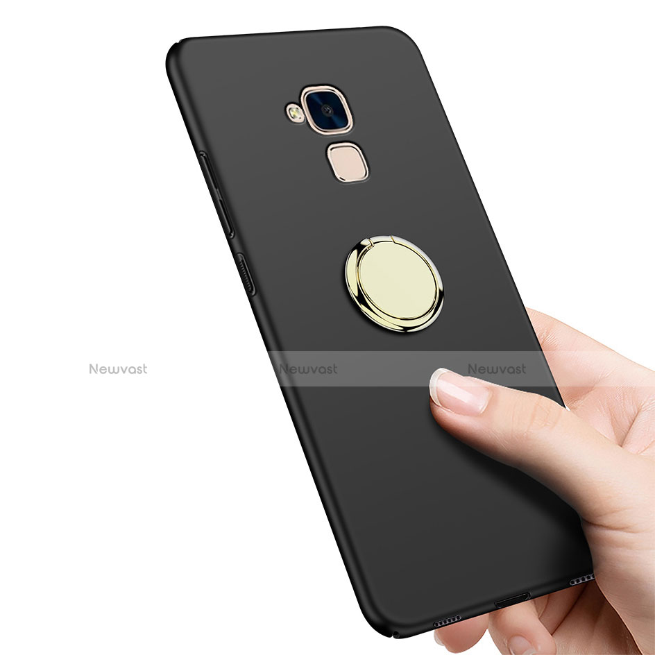 Hard Rigid Plastic Matte Finish Snap On Case with Finger Ring Stand A04 for Huawei GR5 Mini Black