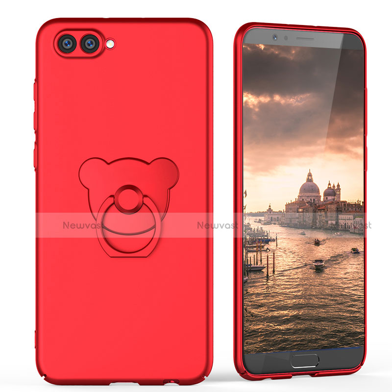 Hard Rigid Plastic Matte Finish Snap On Case with Finger Ring Stand A04 for Huawei Honor V10 Red