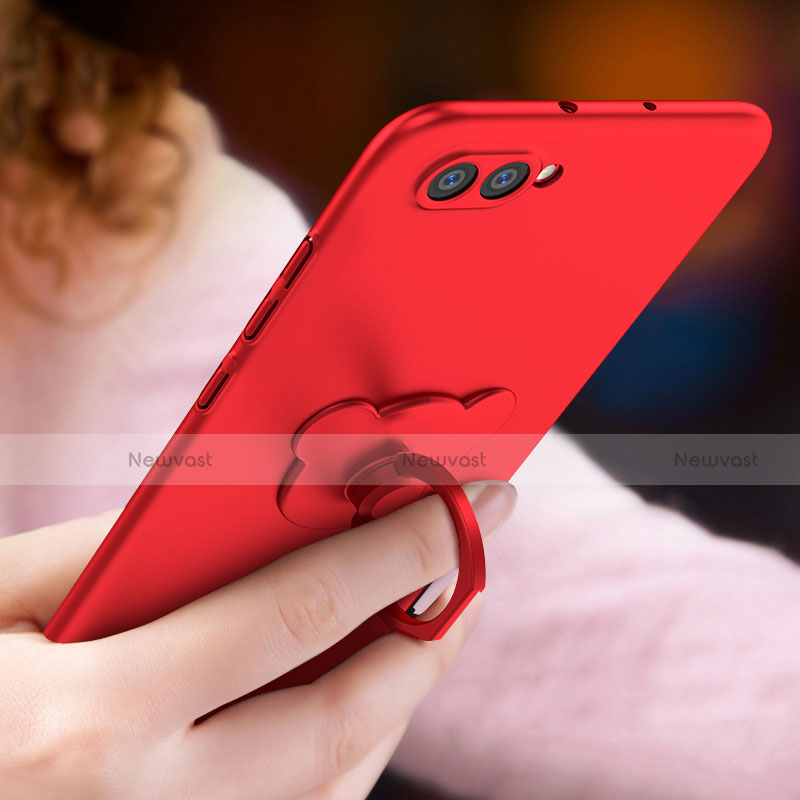 Hard Rigid Plastic Matte Finish Snap On Case with Finger Ring Stand A04 for Huawei Honor V10 Red