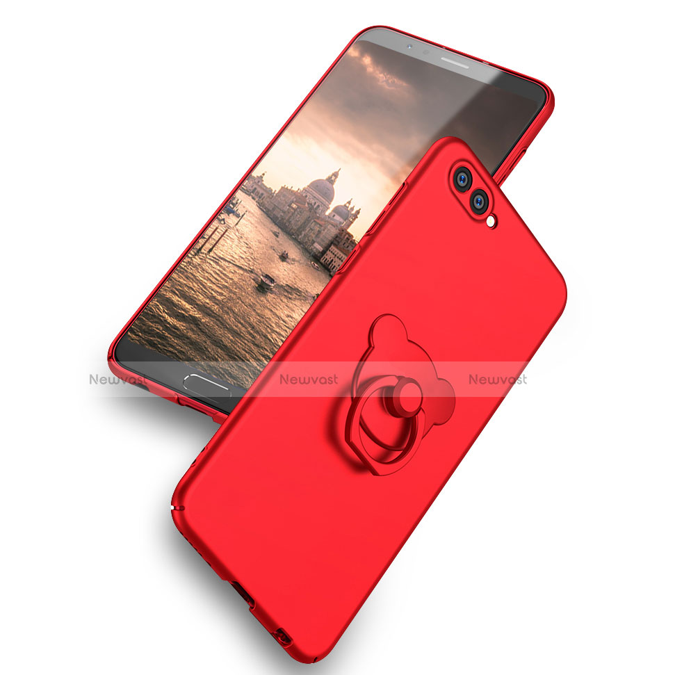 Hard Rigid Plastic Matte Finish Snap On Case with Finger Ring Stand A04 for Huawei Honor View 10 Red