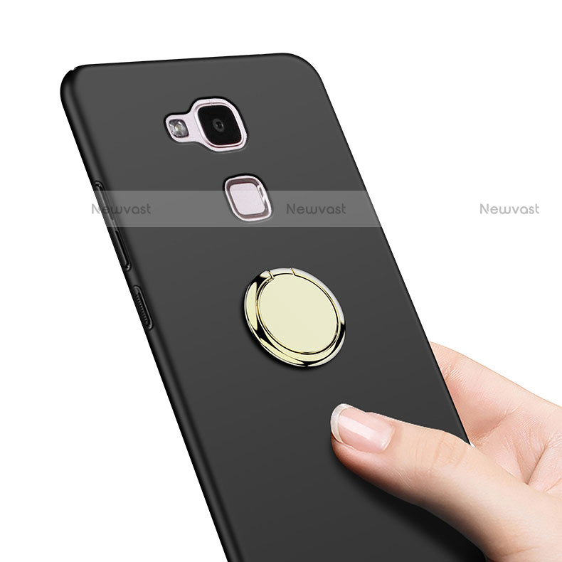 Hard Rigid Plastic Matte Finish Snap On Case with Finger Ring Stand A04 for Huawei Mate 7 Black