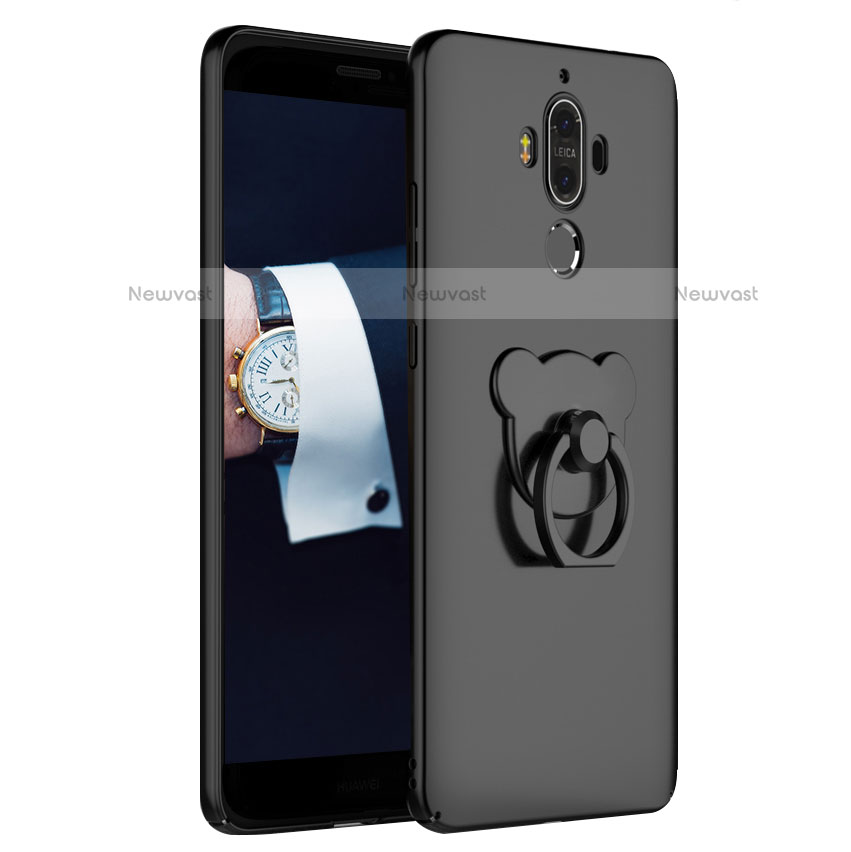Hard Rigid Plastic Matte Finish Snap On Case with Finger Ring Stand A04 for Huawei Mate 9 Black