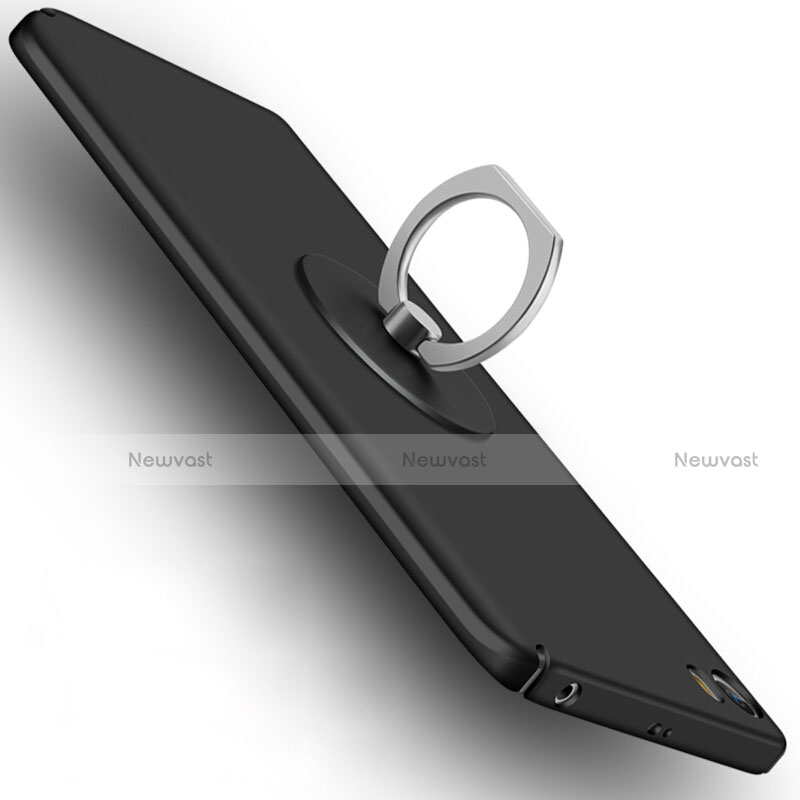 Hard Rigid Plastic Matte Finish Snap On Case with Finger Ring Stand A04 for Xiaomi Mi 5 Black