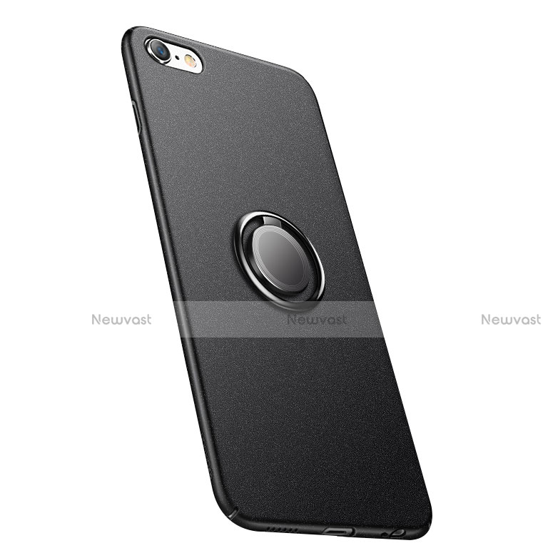 Hard Rigid Plastic Matte Finish Snap On Case with Finger Ring Stand A05 for Apple iPhone 6S Black